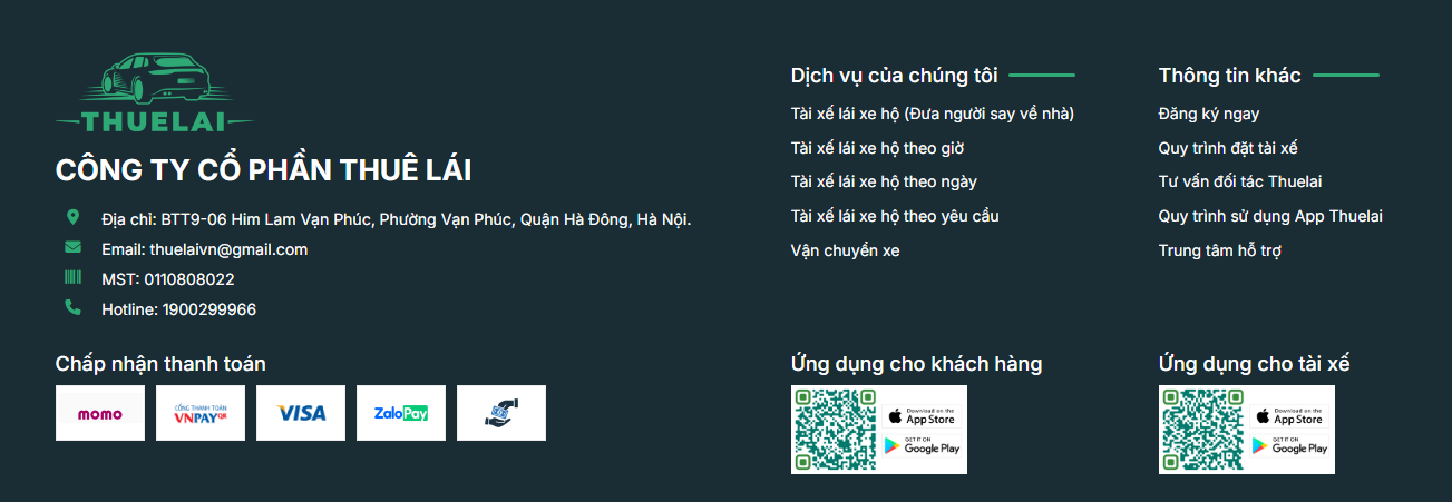 Khách hàng yên tâm sử dụng dịch vụ của THUELAI với đầy đủ các hình thức thanh toán khác nhau