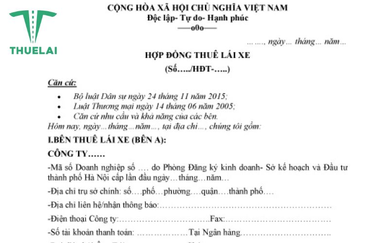 Mẫu hợp đồng thuê tài xế chuẩn 2025