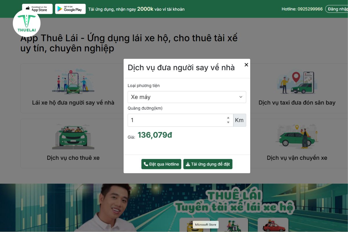 Giá mở cửa của dịch vụ lái hộ xe máy