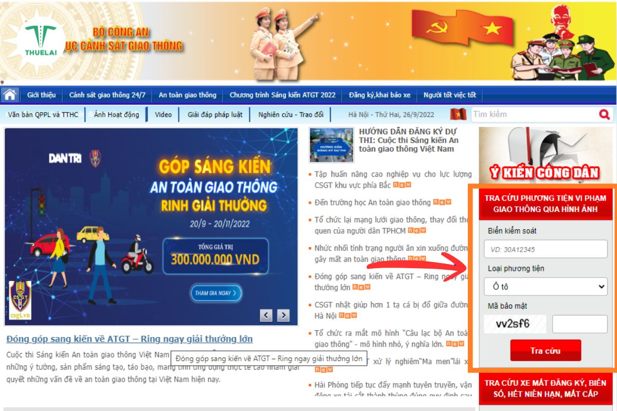 Kiểm tra phạt nguội qua website Cục CSGT