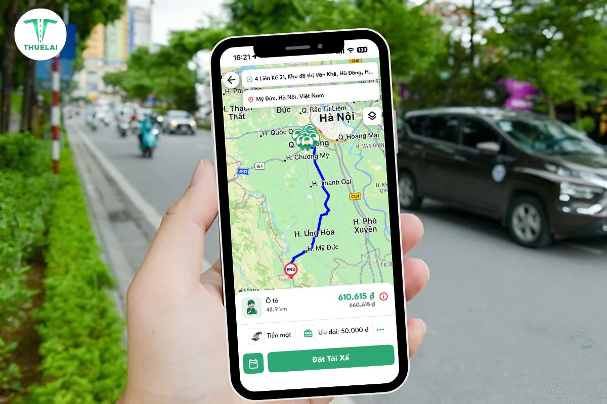 Tiến hành đặt tài xế trên ứng dụng ThueLai