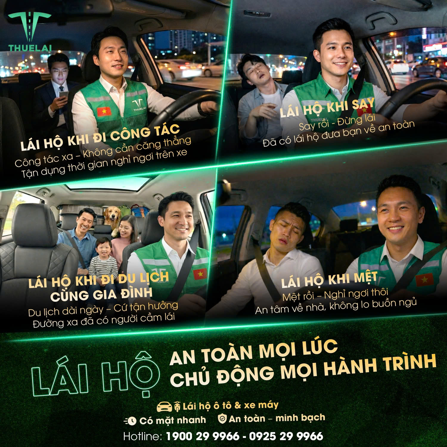 Lái hộ an toàn mọi lúc, mọi nơi cùng với ThueLai