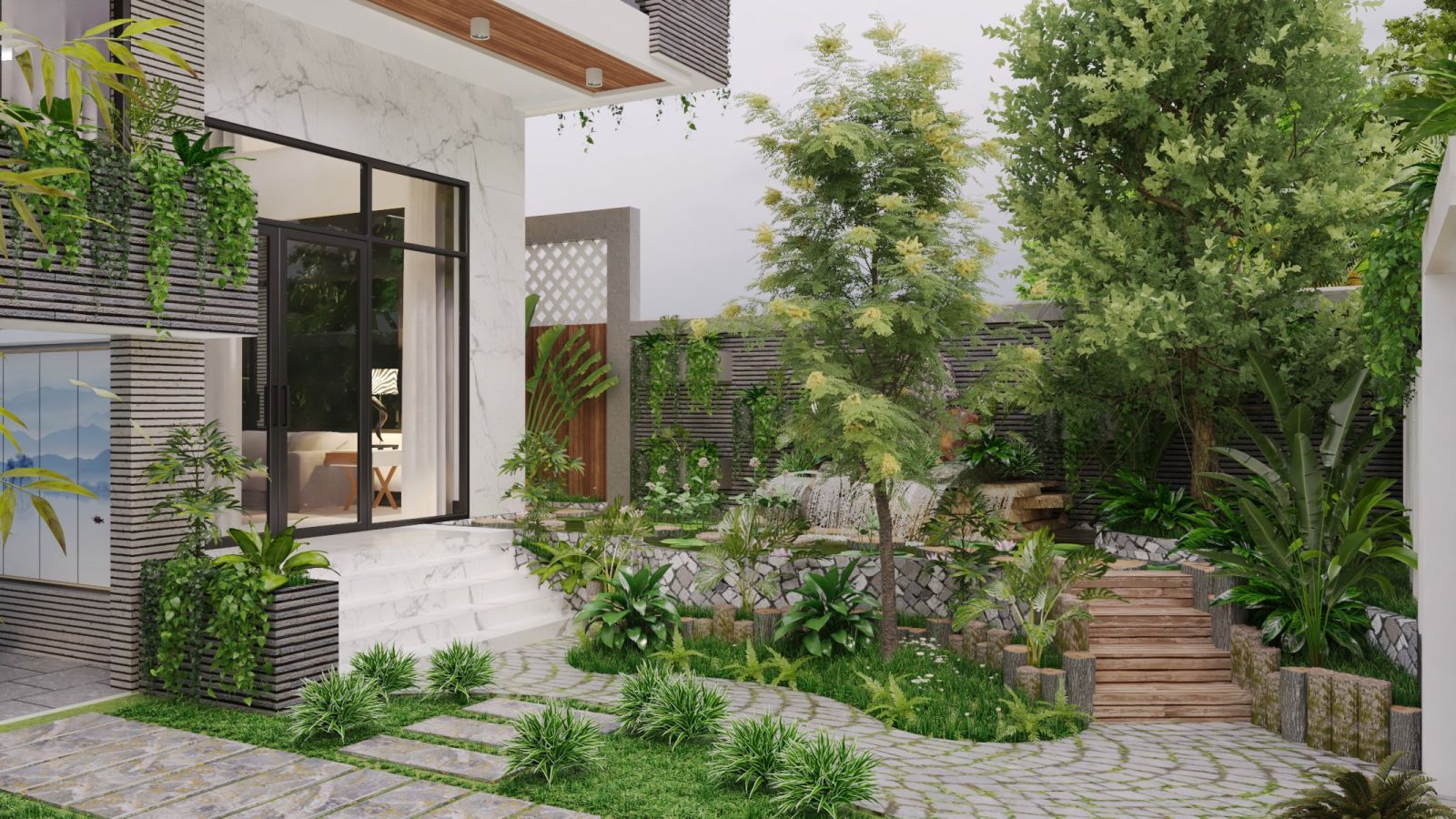 Không gian sân vườn nhỏ gọn, xinh xắn