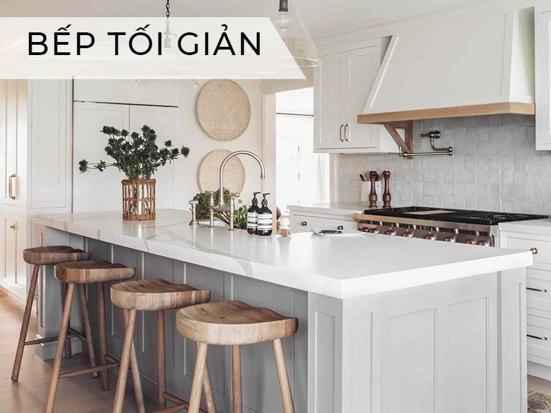 Thiết kế căn bếp tối giản với tone màu kem thanh thoát