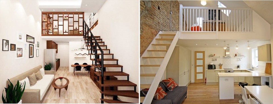 Phòng khách nhà cáp 4 có gác lửng