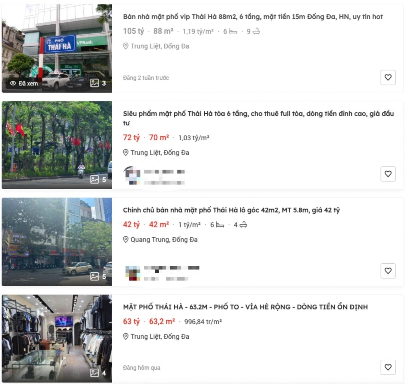 Giá nhà phố tại nhiều khu vực cũng 