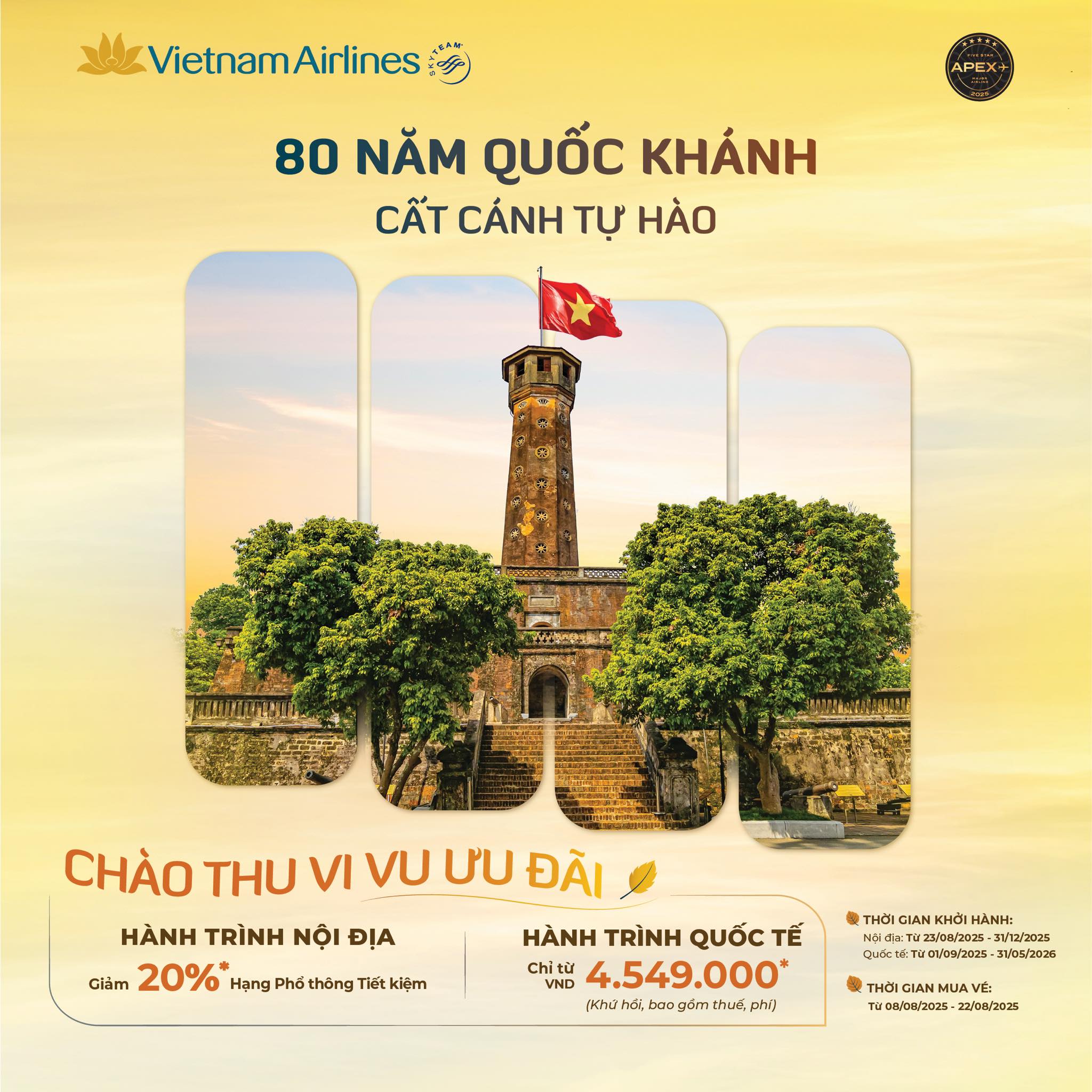 Giảm giá vé máy bay nhân dịp Kỷ niệm 80 năm Quốc khánh nước CNXHCN Việt Nam