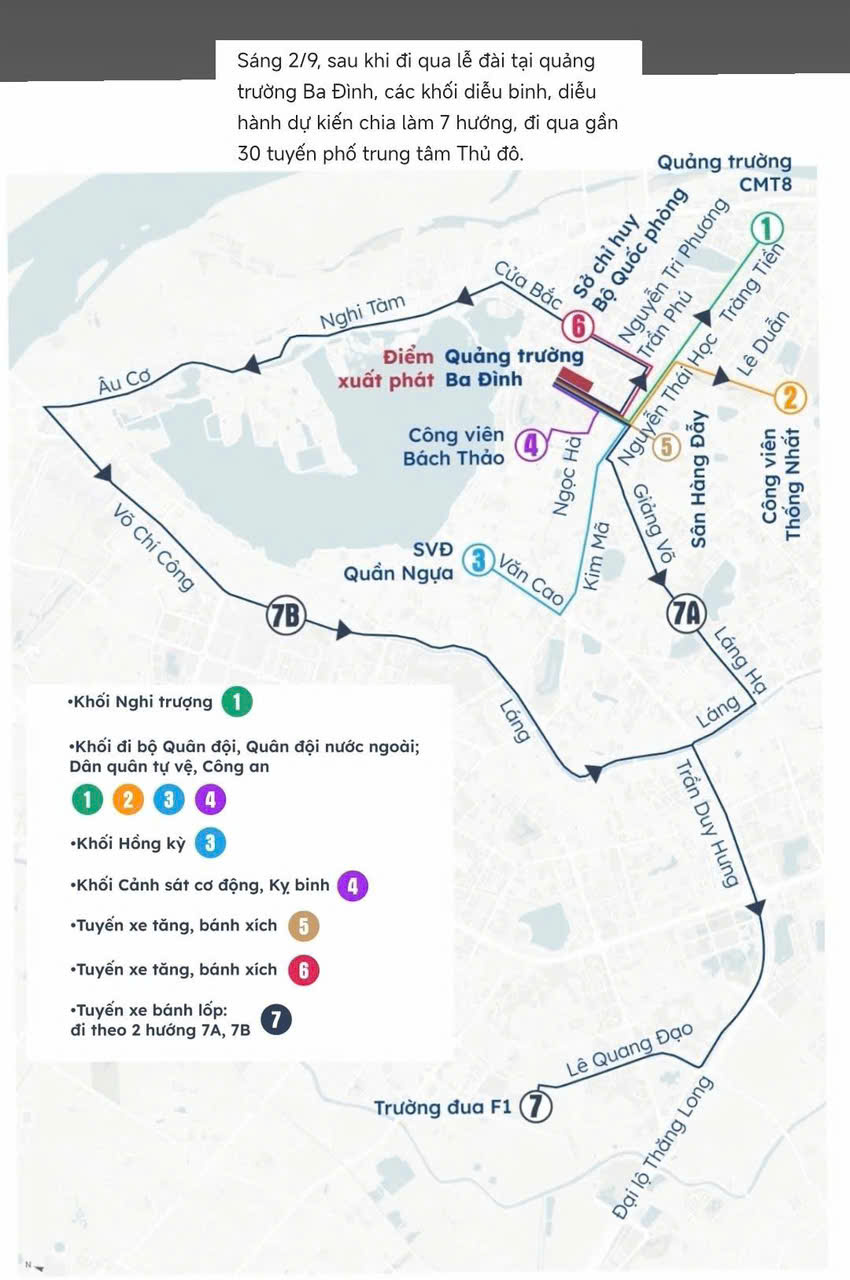 Các tuyến đường tổ chức diễu binh, diễu hành 2/9