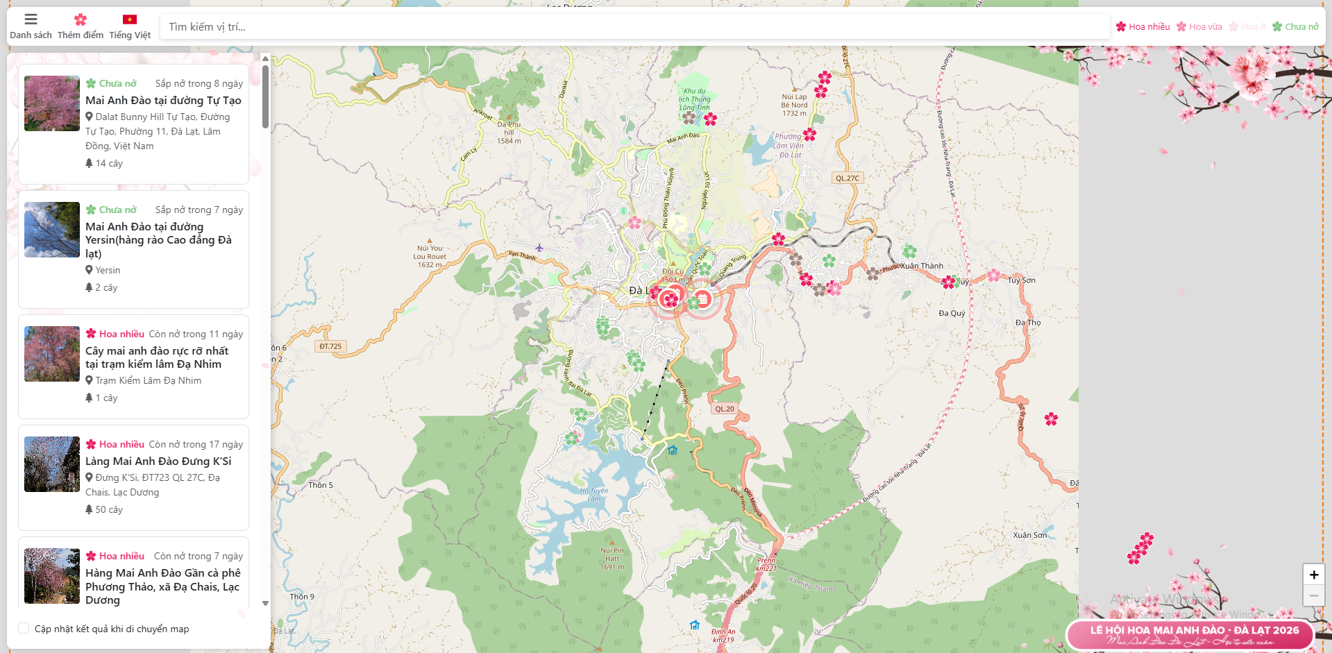 Bản đồ số hoa mai anh đào