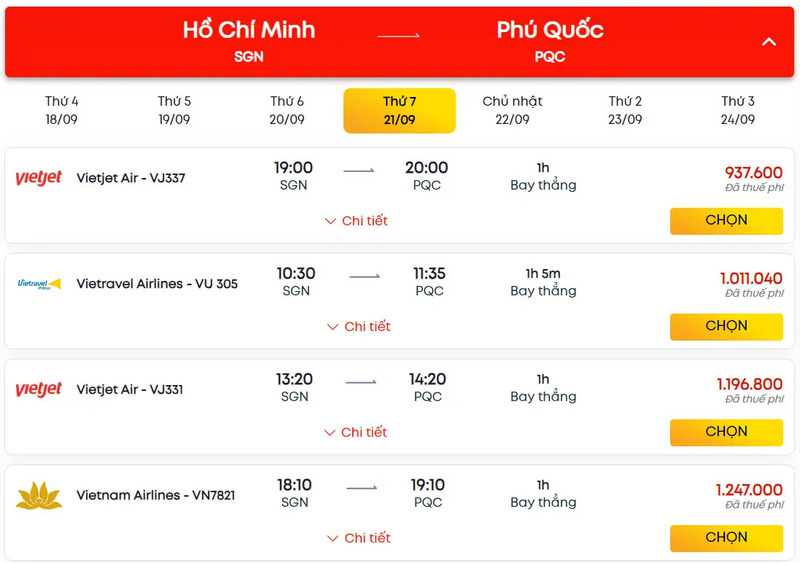 Giá vé các hãng hàng không bay đến Phú Quốc
